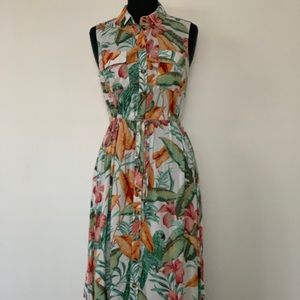 New Warehouse hidden parrot midi shirt dress NWT